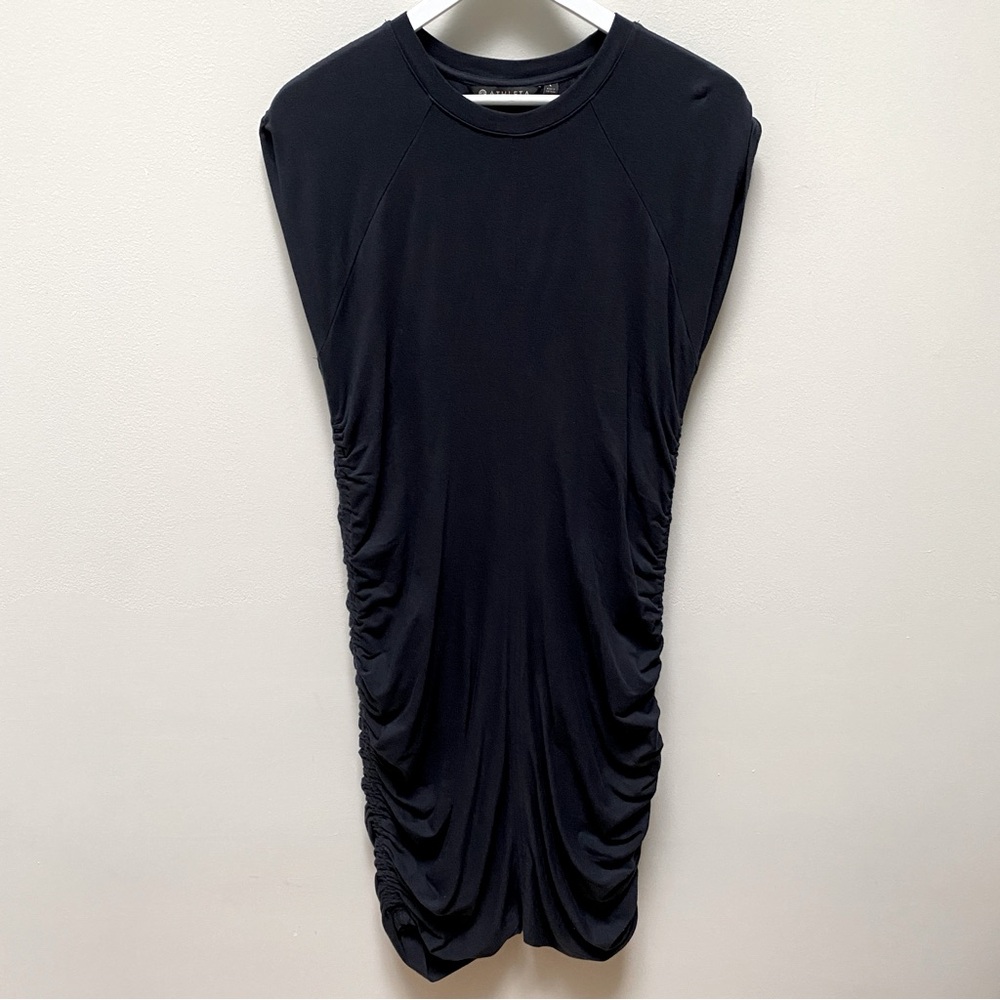 Athleta Black Cap Sleeve Ruched Dress Women's Size Large